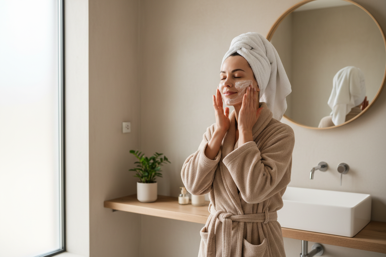Femme applique crème visage