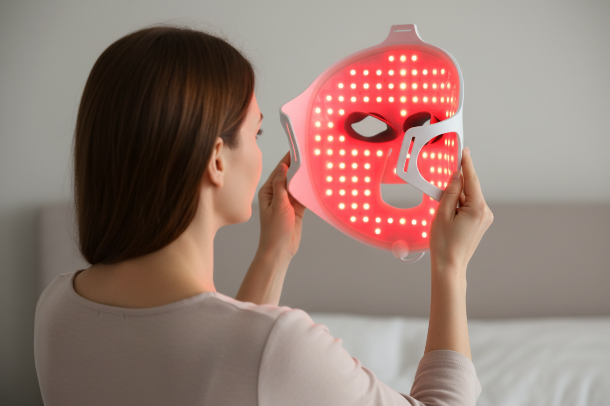 Femme de dos masque LED intérieur visible