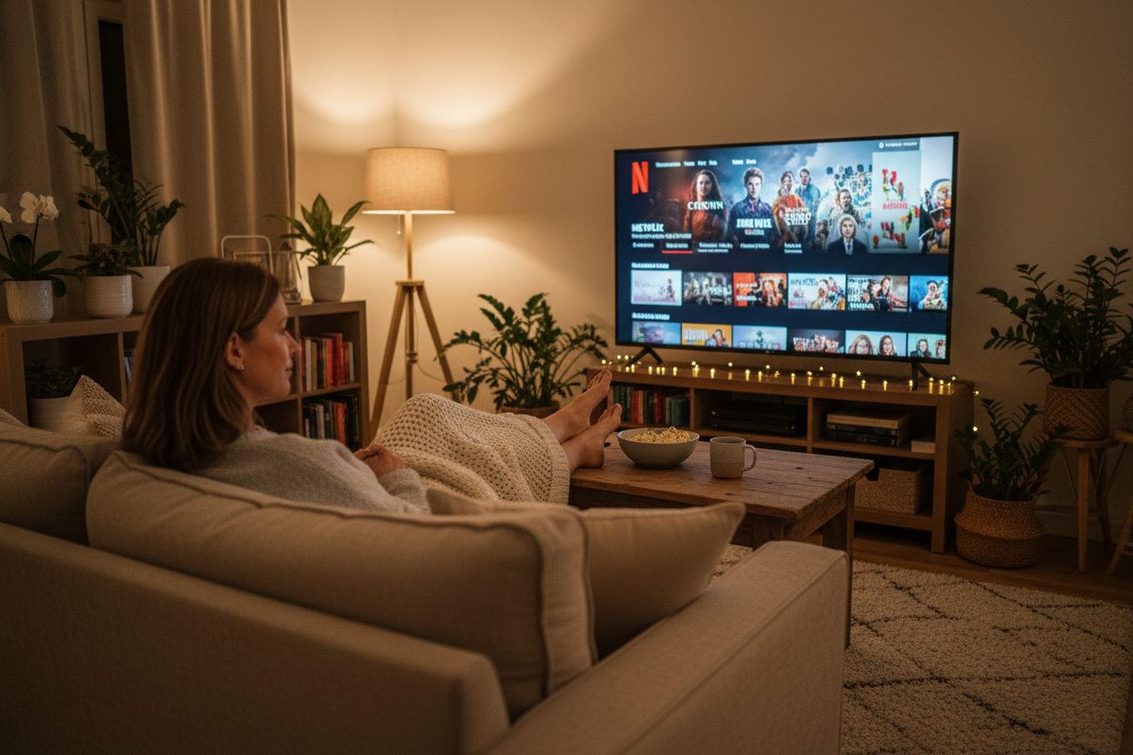 Femme Netflix écran visible ultra-réaliste