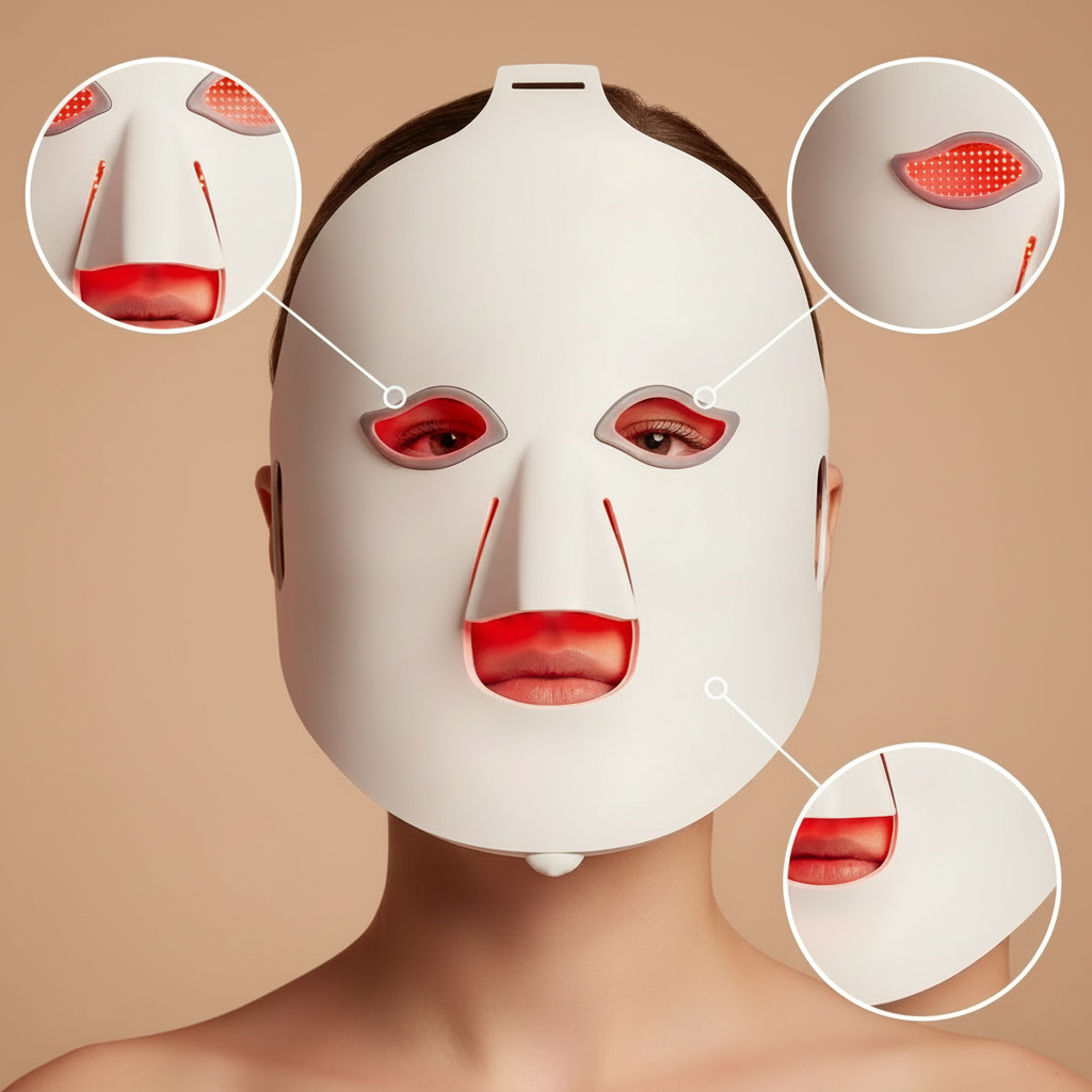 Image masque LED avec détails fond beige