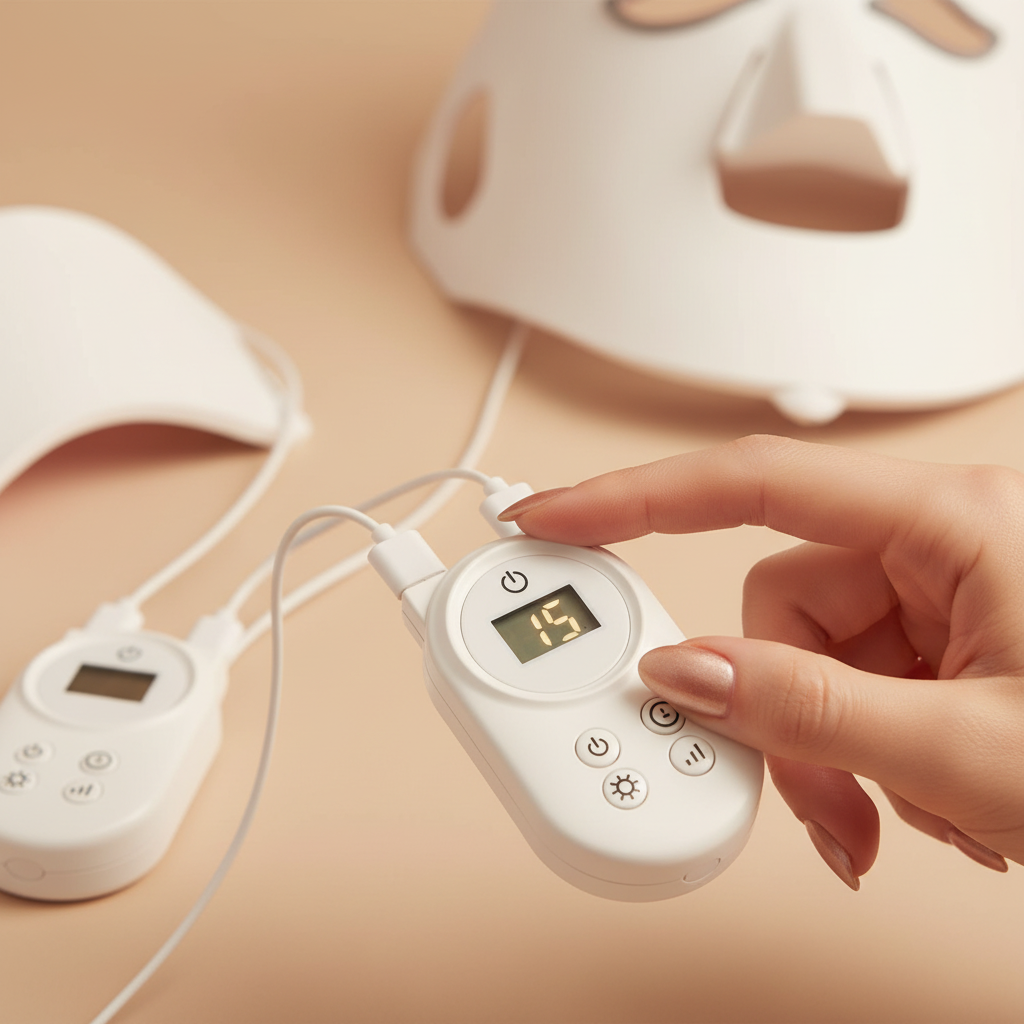 Main appuyant sur télécommande masque LED